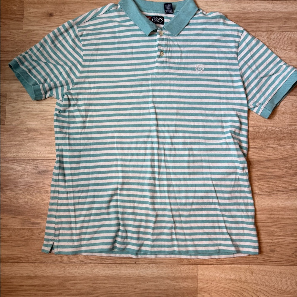 Chaps Teal and White Striped Polo Shirt for Men